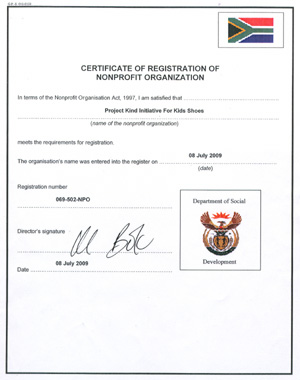 Certificate of Non Profit Status