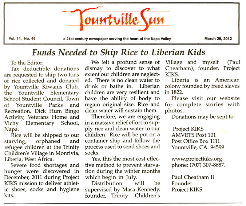 Funds Needed To Ship Rice To Liberian Kids